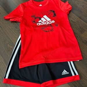Adidas Kids Red and Black Sports Tee and Shorts Set